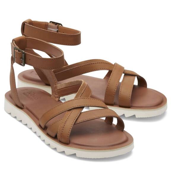 NEW TOMS women's rory strappy sandal in tan leather - Picture 3 of 6